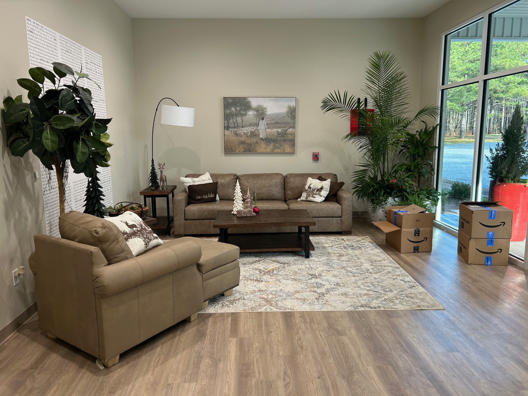 Front Room with Leather Furniture and Natural Light