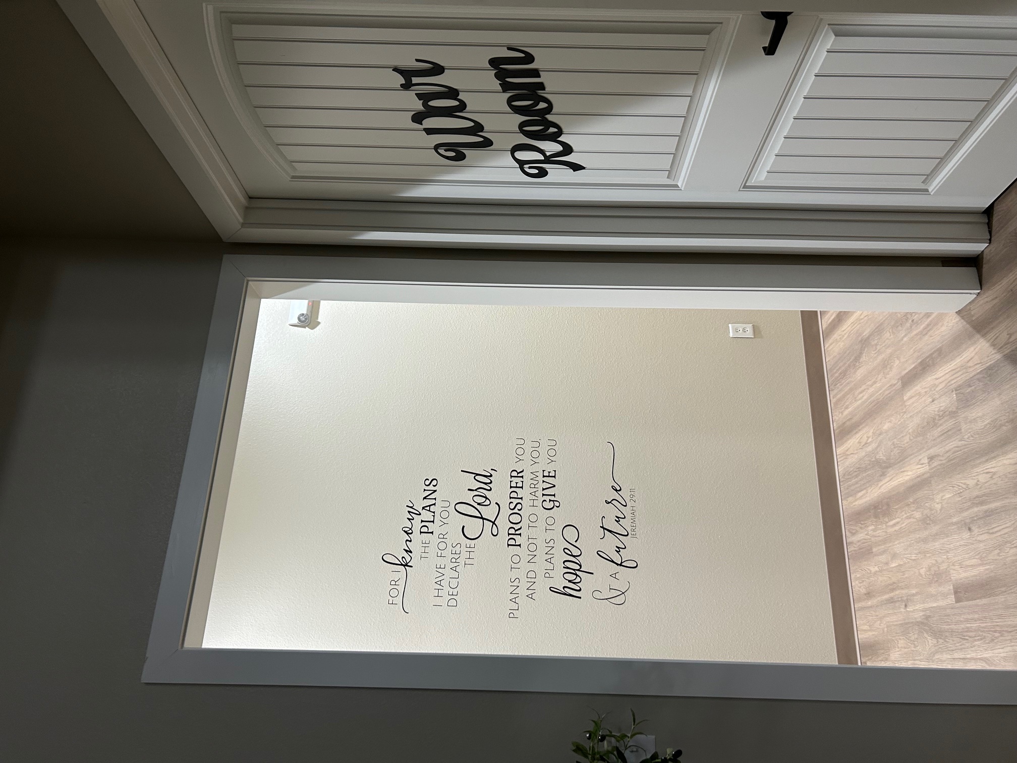 Prayer Room Entrance with War Room Door and Jeremiah 29:11 Scripture